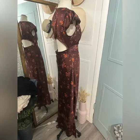 Free People Butterfly Babe Maxi Dress in Burgundy and Pink